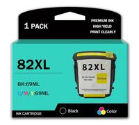 Confezione da 4 cartucce di Inchiostro ad Alta capacità da 69 ml 82XL (CH565A C4911A C4912A C4913A) di Ricambio per stampanti HP Designjet 500 500PS 800 800PS 815mfp 820mfp,Yellow-1Pack