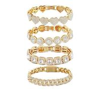 Confezione da 4 catenine eleganti gioielli da donna scintillanti braccialetto data link adatto per abiti da sera moda, Misura unica, come descritto, come descritto