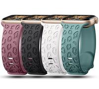 Confezione da 4 cinturini con incisione leopardata, compatibili con Apple Watch da donna da 40 mm, 41 mm, 42 mm, 38 mm, 44 mm, 45 mm, 46 mm, 49 mm, cinturino sportivo in morbido silicone per iWatch