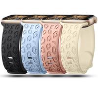 Confezione da 4 cinturini con incisione leopardata, compatibili con Apple Watch da donna da 40 mm, 41 mm, 42 mm, 38 mm, 44 mm, 45 mm, 46 mm, 49 mm, cinturino sportivo in morbido silicone per iWatch
