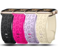 Confezione da 4 cinturini con incisione leopardata, compatibili con Apple Watch da donna da 40 mm, 41 mm, 42 mm, 38 mm, 44 mm, 45 mm, 46 mm, 49 mm, cinturino sportivo in morbido silicone per iWatch