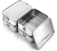 Confezione da 4 contenitori per il pranzo in acciaio inox, 850 ml, a prova di perdite, con clip di bloccaggio, scatole per snack in lavastoviglie per lavoro, picnic e preparazione dei pasti