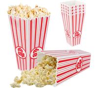 Confezione da 4 contenitori riutilizzabili per popcorn, classici a righe bianche e rosse, in plastica, ideali per serate di film in famiglia, scatole per snack home cinema