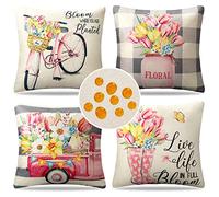 Confezione da 4 Decorativi Copricuscini Fodere Lino Biancheria 50x50cm Quadrate per Cuscino Moderni Decor Impermeabili Esterno Copricuscini Estate Fiore Federe Cuscini per Divano Sedia Camera da Letto