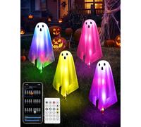 Confezione da 4 decorazioni per Halloween da esterni, fantasma con controllo APP e telecomando, luci fai da te, dimmerabili, musica Synic, luci per vialetti di Halloween, verande, cortili, giardini