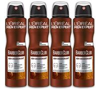 Confezione da 4 deodorante spray L'Oréal Paris Men Expert Barber Club antitraspirante con profumo legnoso, 4 x 150 ml