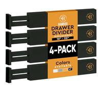 Confezione da 4 divisori per cassetti in bambù, altezza 6,6 cm, regolabili da 40,6 a 55,9 cm, per vestiti, separatori espandibili per comò in camera da letto, bagno, cucina, ufficio, organizzazione e