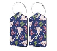 Confezione da 4 etichette per bagagli Axolotl in pelle PU, per valigie, etichette per borse con protezione della privacy, articoli essenziali da viaggio