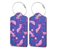 Confezione da 4 etichette per bagagli Axolotl in pelle PU, per valigie, etichette per borse con protezione della privacy, articoli essenziali da viaggio