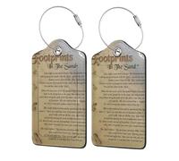 Confezione da 4 etichette per bagagli con poesia "Impronte nella sabbia", in similpelle, per la protezione della privacy, essenziali da viaggio