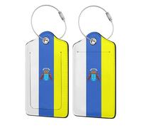 Confezione da 4 etichette per bagagli in pelle con bandiera delle Isole Canarie, con etichetta identificativa, copertura per la privacy e cartellino indirizzo. Etichette da viaggio in acciaio inossid