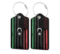 Confezione da 4 etichette per bagagli in pelle vintage con bandiera a strisce della Libia e dell'America, con etichetta identificativa, copertura per la privacy e cartellino indirizzo in acciaio inos