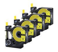 Confezione da 4 etichette termorestringenti Dymo Rhino 18056, 12 mm x 1,5 m, compatibili con etichettatrici industriali DYMO Rhino 4200 5200 6000, 18056, nastro termoretraibile nero su giallo