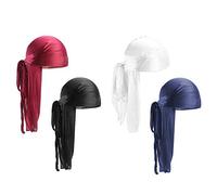 Confezione da 4 Fasce Lunghe Durag, Unisex Durag Fasce Larghe per Capelli da Pirata per la Perdita dei Capelli, Cappello Turbante per Donne e Uomini Hip-Hop e Decorazione Quotidiana, Colori Multipli