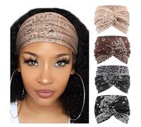 Confezione da 4 fasce per capelli da donna, larghe, vintage, annodate, graziose fasce per capelli
