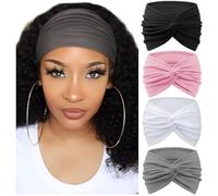 Confezione da 4 fasce per capelli da donna, larghe, vintage, annodate, graziose fasce per capelli