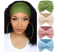 Confezione da 4 fasce per capelli da donna, larghe, vintage, annodate, graziose fasce per capelli