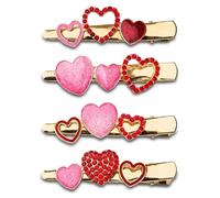 Confezione da 4 fermagli per capelli a forma di cuore con strass rossi, fermagli per capelli rosa glitterati a forma di cuore, accessori per capelli per donne e ragazze, regalo di San Valentino, feste