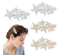 Confezione da 4 fermagli per capelli a forma di stella a cinque punte con strass, antiscivolo, eleganti fermagli per capelli alla moda, accessori per ragazze e donne (oro + argento)