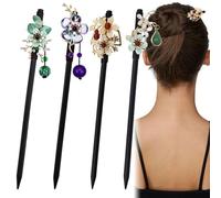 Confezione da 4 fermagli per capelli in legno giapponese cinese, con 4 diversi stili di fiori, accessori per capelli in legno retrò per donne e ragazze.