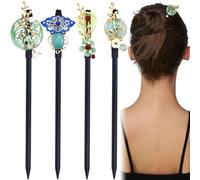 Confezione da 4 fermagli per capelli in legno giapponese cinese, con 4 diversi stili di fiori, accessori per capelli in legno retrò per donne e ragazze (stile 3)
