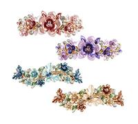 Confezione da 4 fermagli per capelli in metallo con motivo floreale e foglie di farfalla, con strass luccicanti, clip per capelli spessi e accessori per chignon