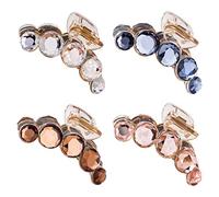 Confezione da 4 fermagli per capelli in plastica trasparente, colore: oro, blu, marrone, con cristalli di polpo