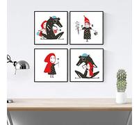Confezione da 4 fogli di Cappuccetto Rosso. Poster con illustrazioni. Dimensioni 20 x 20 cm.