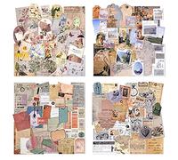 Confezione da 4 fogli di carta decorativa vintage per scrapbooking, con adesivi, su un lato, in varie dimensioni e forme, per realizzare biglietti, arte e artigianato, collage, confezioni regalo