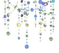 Confezione da 4 Ghirlande di Carta Arcobaleno Olografiche 16 m, Cerchi e Stelle Glitterati, Decorazioni Riflettenti per Feste (4 M * 4)