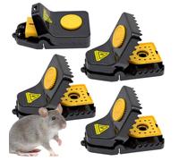 Confezione da 4 grandi trappole per topi, riutilizzabili, resistenti, a scatto (che uccidono istantaneamente), trappole per topi e topi, ad alta sensibilità, per interni ed esterni, colore: giallo