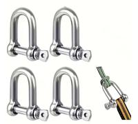 Confezione da 4 grilli M6 a forma di D, in acciaio inox, resistenti, filettati, con perno di ancoraggio, per campeggio, paracord, vela, corde e cavi (4 pezzi)