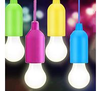 Confezione da 4 lampadine a LED colorate con cavo di tiraggio, a batteria portatile a su una, lampada a sospensione per feste, matrimoni, barbecue, [classe energetica A+++]