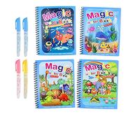Confezione da 4 Libro magico pittura ad acqua - Libri ad acqua colorare bambini - Water Book bambini - Libro da Colorare ad Acqua Magica - Libri ad Acqua Bambini