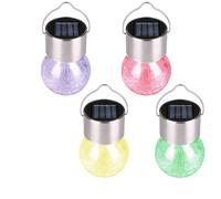 Confezione da 4 luci solari da appendere per esterni, luci decorative a sfera in vetro rotto, lanterne solari impermeabili con maniglia e cl