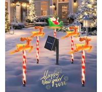 Confezione da 4 luci solari per albero di Natale, luci decorative per esterni, con 7 colori cangianti, impermeabili IP65 e accensione/spegnimento automatico, per giardino (Babbo Natale e renne)