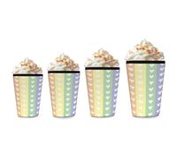 Confezione da 4 manicotti per caffè freddo, motivo a strisce arcobaleno a forma di cuore, in neoprene, riutilizzabili, isolanti, comode, elastiche, antiscivolo, per bicchieri, bottiglie, bicchieri