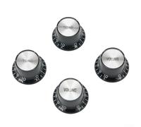 Confezione da 4 manopole di controllo per chitarra, design a campana, color argento, per chitarre elettriche Sg con fusto da 6 mm, corpo nero e trasparente, in alluminio e materiale acrilico, set di