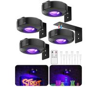 Confezione da 4 mini luci nere senza fili con telecomando e timer, luce nera ricaricabile UV da 8,4 cm, 3 modalità e base magnetica, luce nera portatile per vetro all'uranio, poster, vetrina