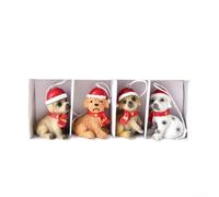 Confezione da 4 mini ornamenti in resina da appendere all'albero di Natale, tra cui alce, cane, gatto, casa sulla neve e Babbo Natale, decorazioni stagionali per le vacanze (cane)