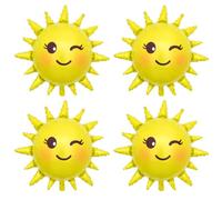 Confezione da 4 palloncini da 66 cm con sole strizzolante, graziosi palloncini giallo con sorriso per baby shower, feste estive, primo viaggio intorno al sole, decorazioni di compleanno