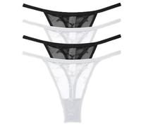Confezione da 4 Perizoma in Rete per Donna Mutandine in Pizzo A Vita Bassa Mutandine Trasparenti Perizoma Senza Cuciture Bikini Hipster T-Back Set da 4 L