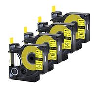Confezione da 4 pezzi di ricambio Cruxer per DYMO 18054 Nastro termorestringente industriale 3/8" 9 mm 1,5 m Nastro termorestringente nero su giallo compatibile con DYMO Rhino 4200, 5200, 5000, 6000