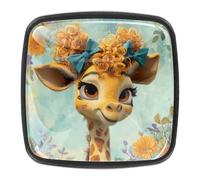 Confezione da 4 pomelli a forma di giraffa, quadrati, colore nero, per cassetti e guardaroba, con 8 viti, per armadi e mobili