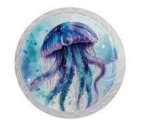 Confezione da 4 pomelli artistici a forma di medusa, rotondi bianchi da 35 mm, per cassetti della cucina, armadietti, mobili da cucina, con viti di 2 dimensioni