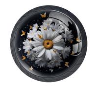 Confezione da 4 pomelli bianchi a forma di margherita, rotondi neri da 35 mm, per cassetti della cucina, armadietti, mobili da cucina, con viti di 2 dimensioni