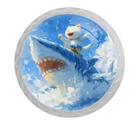 Confezione da 4 pomelli bianchi per armadietti da cucina a forma di squalo che cavalca a forma di gatto, maniglie per cassettiera, comodino, armadio