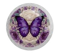 Confezione da 4 pomelli bianchi per armadietti da cucina, con farfalla e fiore, per cassettiera, comodino, armadio