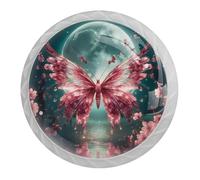 Confezione da 4 pomelli bianchi per armadietti da cucina, con farfalla e luna, per cassettiera, comodino, armadio