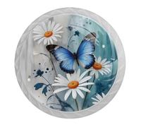 Confezione da 4 pomelli bianchi per armadietti da cucina, con farfalla e margherita, maniglie per cassettiera, comodino, armadio